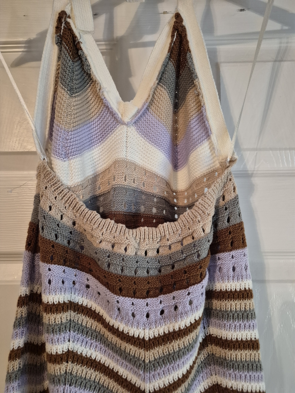 Pink Rose Crochet Halter Dress in Brown, Cream & Lavender Size Large - Picture 5 of 8